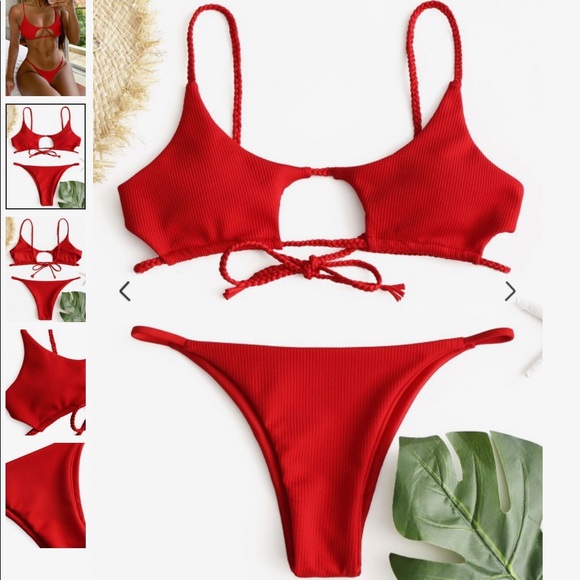 Zaful Other - NWOT Red Zaful Ribbed Braided Cut-Out Bikini- S
